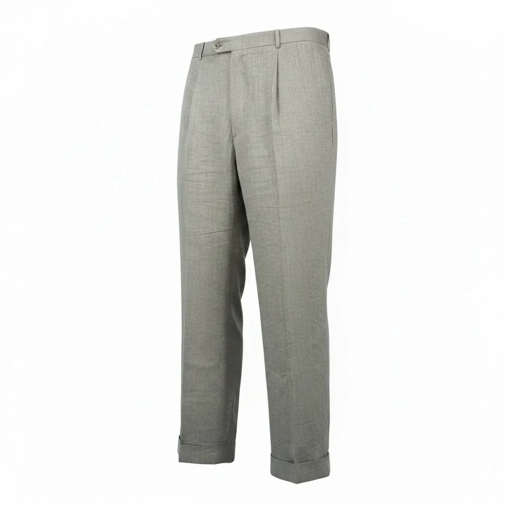 Brooks Brothers Mens 40R Tan Beige 100% Linen Pleated Cuffed Dress Pants